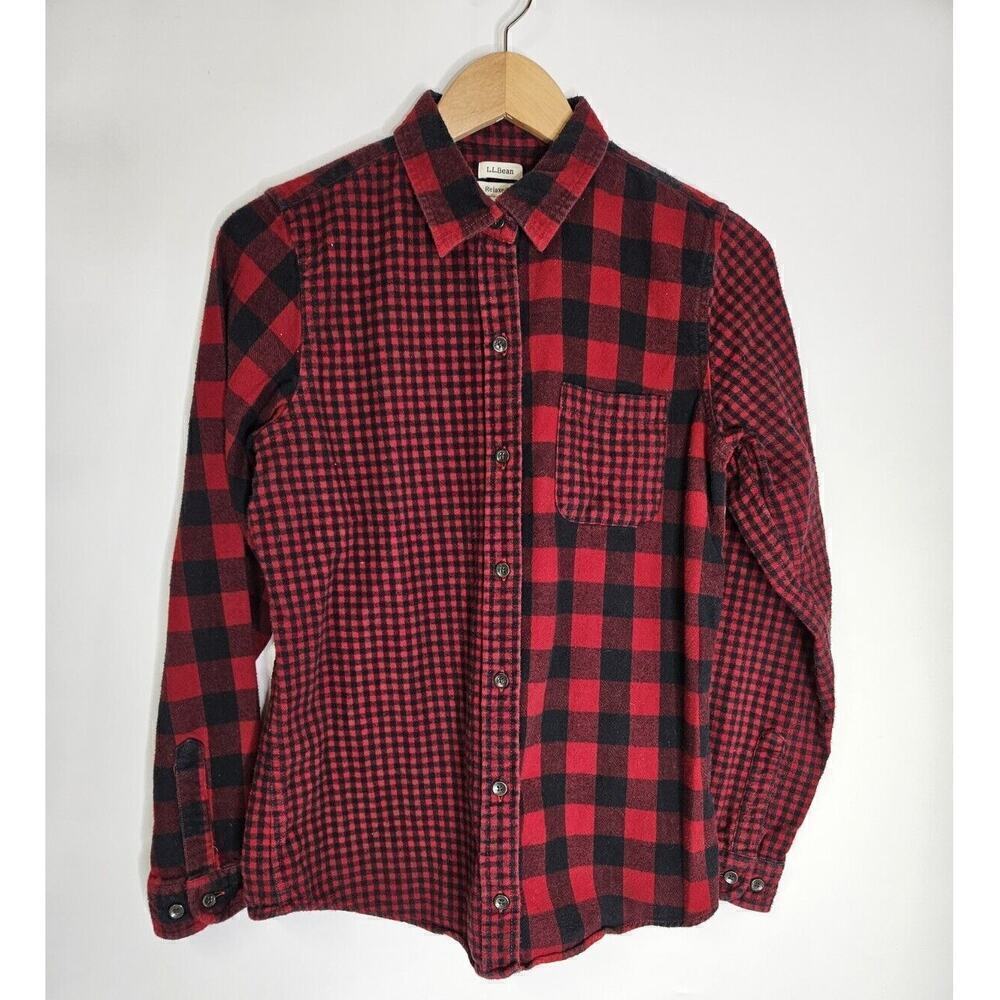 LL Bean Scotch Plaid Chekard Flannel Relax Fit Shirt Mens Small Red S